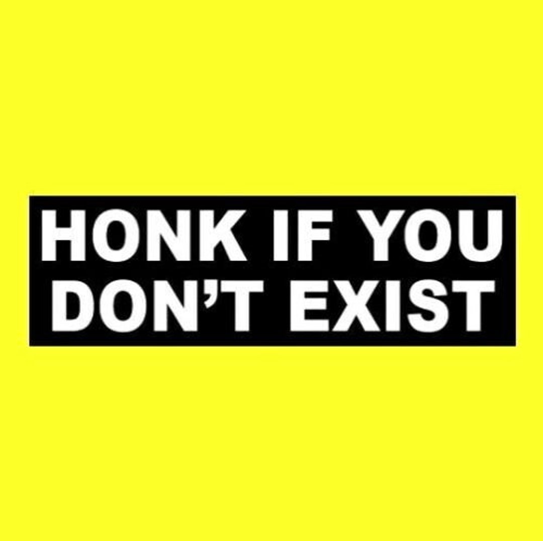 Funny honk If You Don't Exist BUMPER STICKER Window Decal, Weird, Car