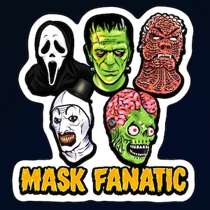 New &quot;MASK FANATIC&quot; prop horror DECAL prop bumper sticker vintage Halloween, decoration movie creepy