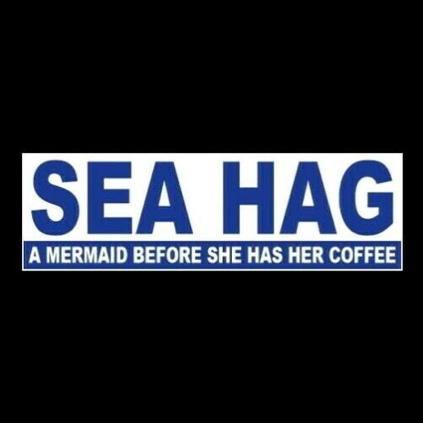 Funny "Sea Hag: A Mermaid Before She Has Her Coffee" BUMPER STICKER nautical fantasy creature, window decal, ocean, new