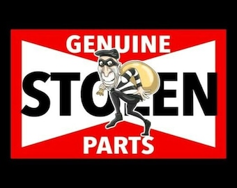 Funny "GENUINE STOLEN PARTS" rat rod decal, bumper sticker, hot rod muscle car, drift, drag racing, street, vinyl