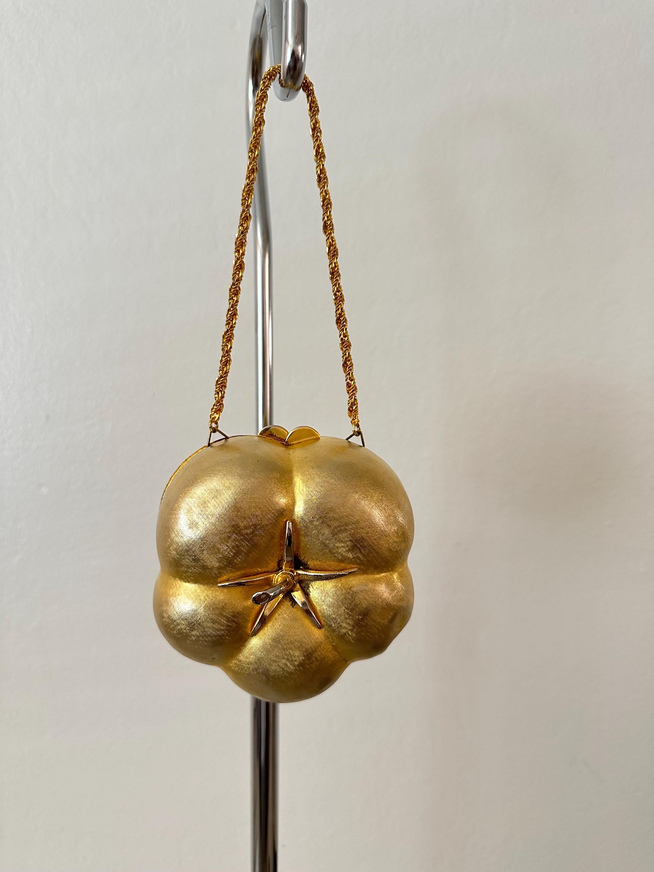 Vintage 1960s Italian Figural Golden Tomato Mini Clutch Evening