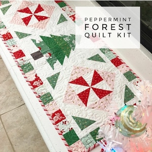 Peppermint Forest Christmas Table Topper or Quilt. Kit includes fabric for top, binding & pattern.  Backing option is available.