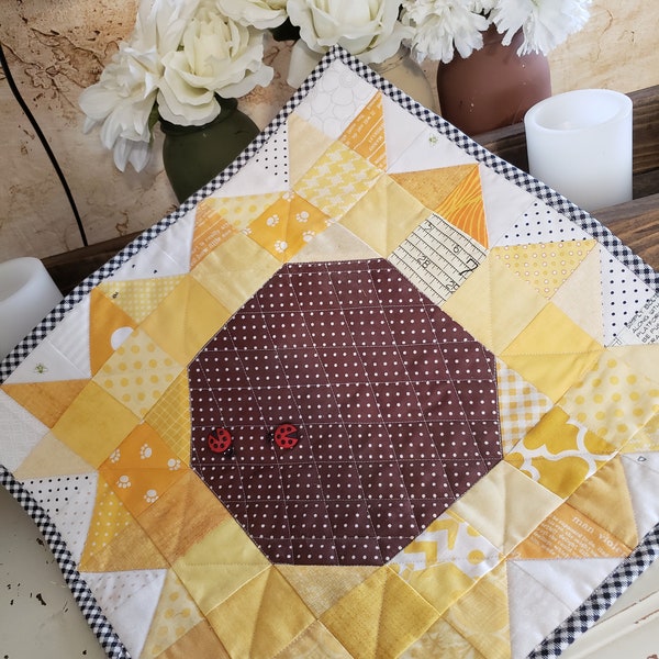 PreCut Sunflower Table Topper Quilt Kit, 16" X 16" Includes materials for quilt top, backing & binding. FREE SHIPPING.