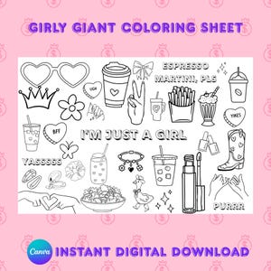 Riesiges Malposter für Mädchen, Geburtstagsaktivität, digitaler Download, Kinder basteln, Malwandkunst, kreatives Geschenk