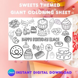 Personalisierte Geburtstag Aktivität Malvorlage, Riesen Süßigkeiten Themen, digitaler Download, Candy Design, Party Spaß,