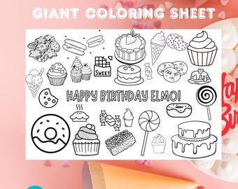 Personalized Birthday Activity Coloring Sheet, Giant Sweets Theme, Digital Download, Candy Design, Party Fun,