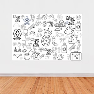 Giant Summer Themed Coloring Sheet, Digital Download, Big Coloring Sheet, Summer Activity, Printable Art