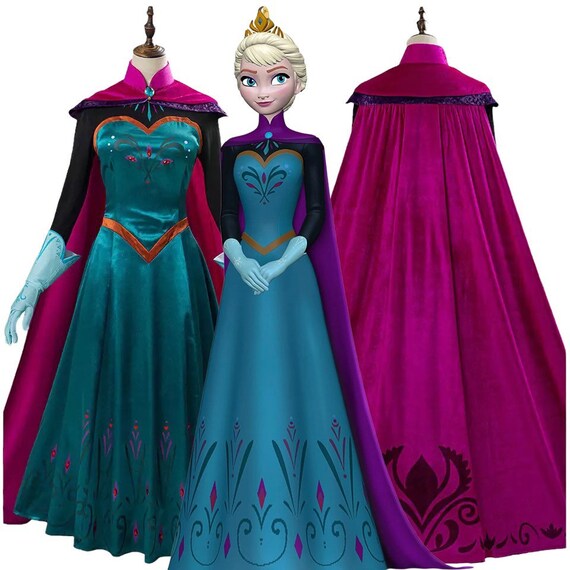 Frozen Queen Elsa Costume Gown With Cloak for Adults Halloween Etsy