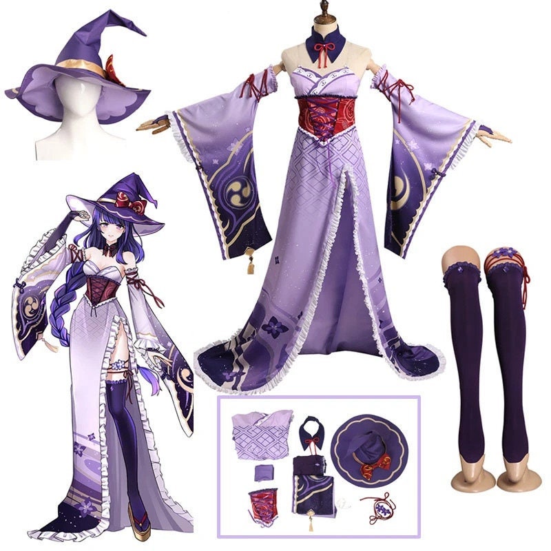 O traje de cosplay Genshin Impact masculino, macacão de malha gradiente,  traje masculino legal, roxo escuro