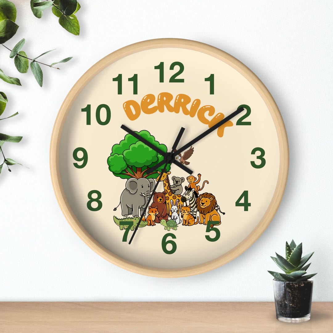 Safari Animal Nursery Clock | Personalized Kids Wall Clock - Etsy