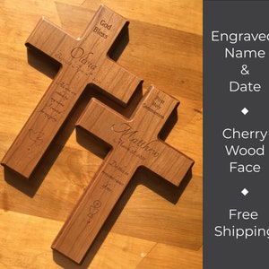 Personalized Wall Cross for Baptism, Christening, First Communion, Confirmation, Wedding, Ordination, Memorial | Engraved Wood Cross Gift
