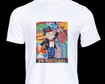World Is Yours Monopoly Graffiti Gender Neutral White Graphic T-shirt Streetwear Tee Gift for Him Gift for Her