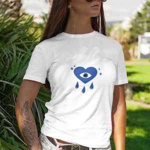 Evil Eye Heart T-shirt Adult Sizes Evil Eye Blue Shirt Curse Protection Shirt Protect Your Energy Manifestation Evil Eye Collection