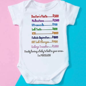 IVF Price List Baby Onesie aby Boutique Pregnancy Reveal IVF Baby Announcement IVF Onesie