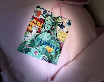 I Love NYC Statue of Liberty Graffiti Art Hoodie Gender Neutral Pullover Hoodie Streetart Lady Liberty Streetwear Pullover