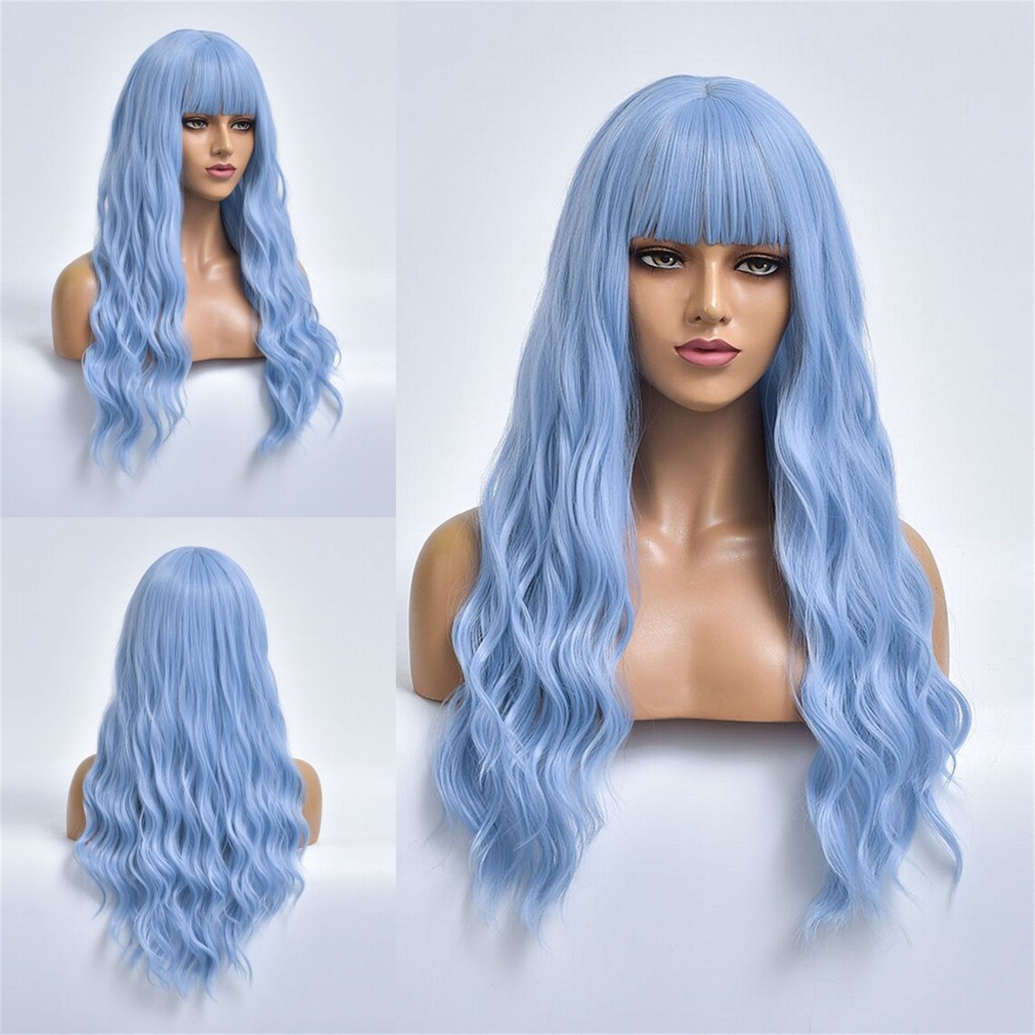 Baby blue wig natural wavy wig 22 inch wig with bangs Etsy