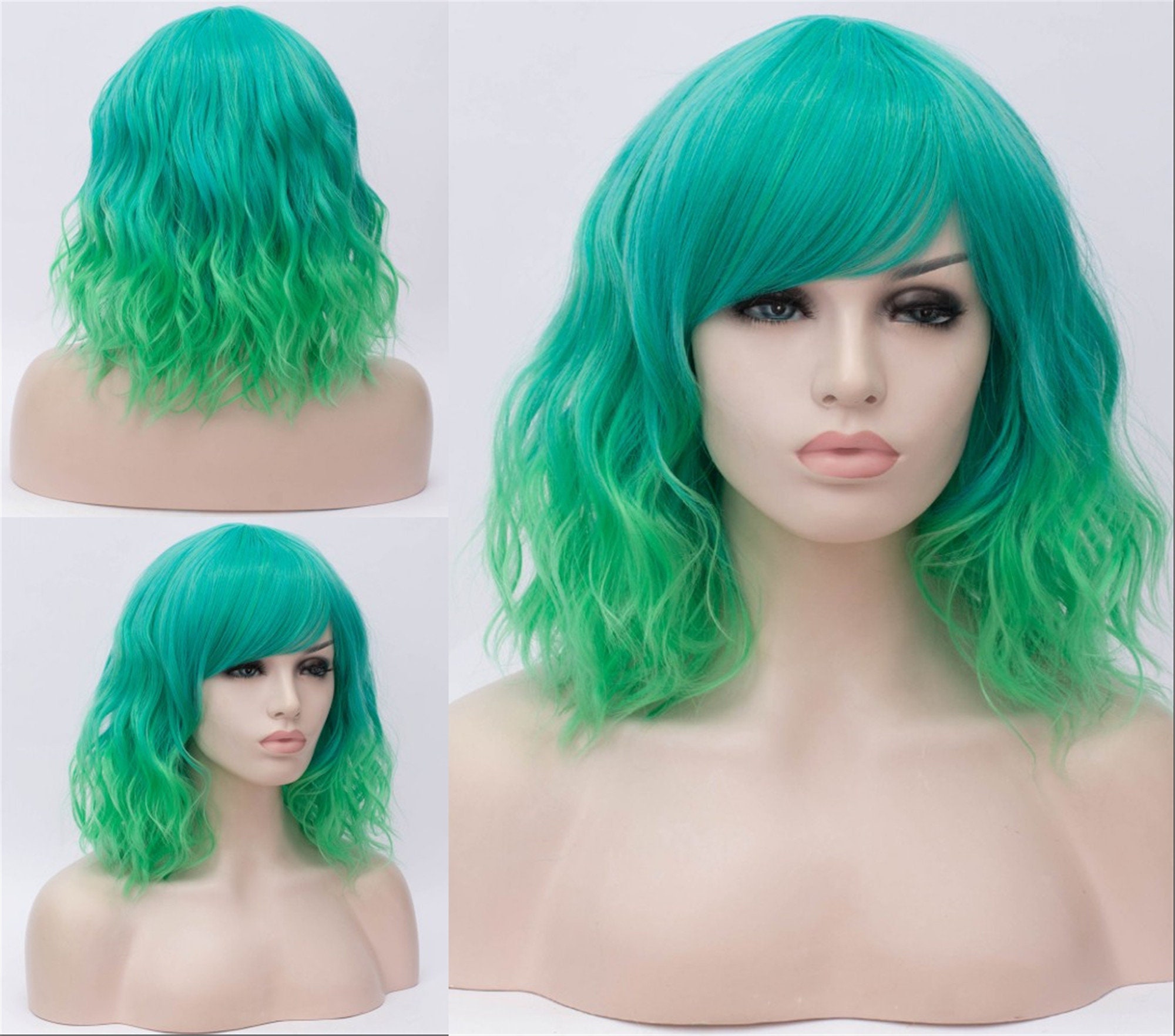 Light Green Ombre Wig Fluffy Wavy Wig Side Parting Wig With - Etsy Israel Light Green Ombre Wig Fluffy Wavy Wig Side Parting Wig With - Etsy Israel
