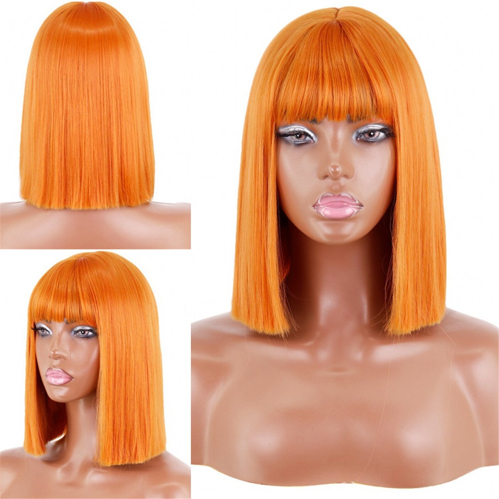 Short cut wig Shiny Orange wig shoulder length wig Middle part Etsy