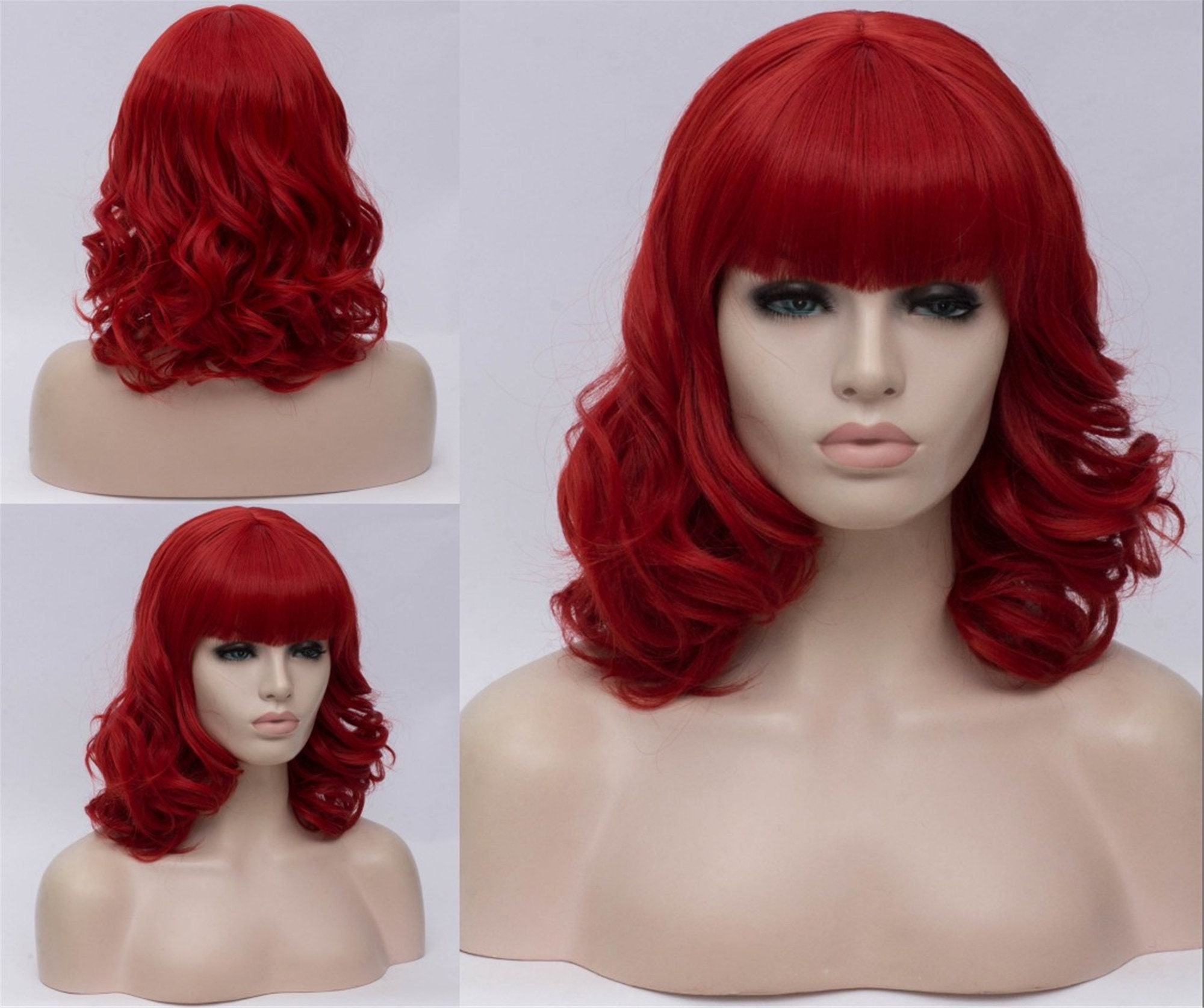 Red curvy wig 10 inch wig with bang wig for cosplay and party Etsy