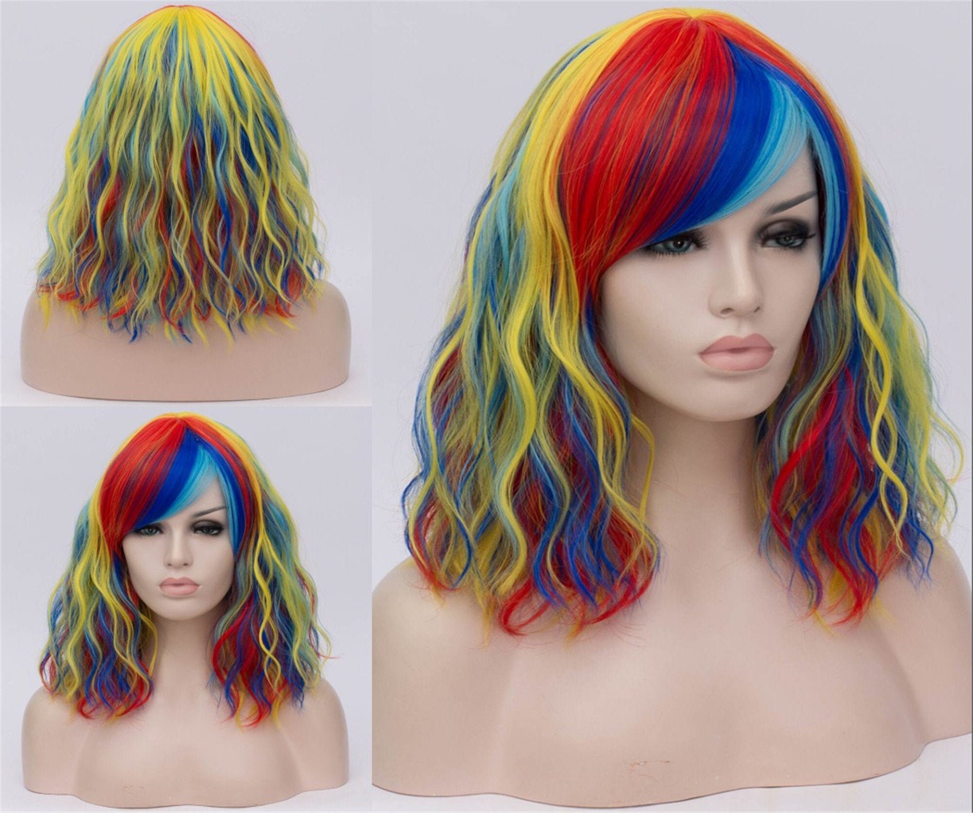 Multi color mermaid wig curvy wig 10 inch wig with bang wig | Etsy