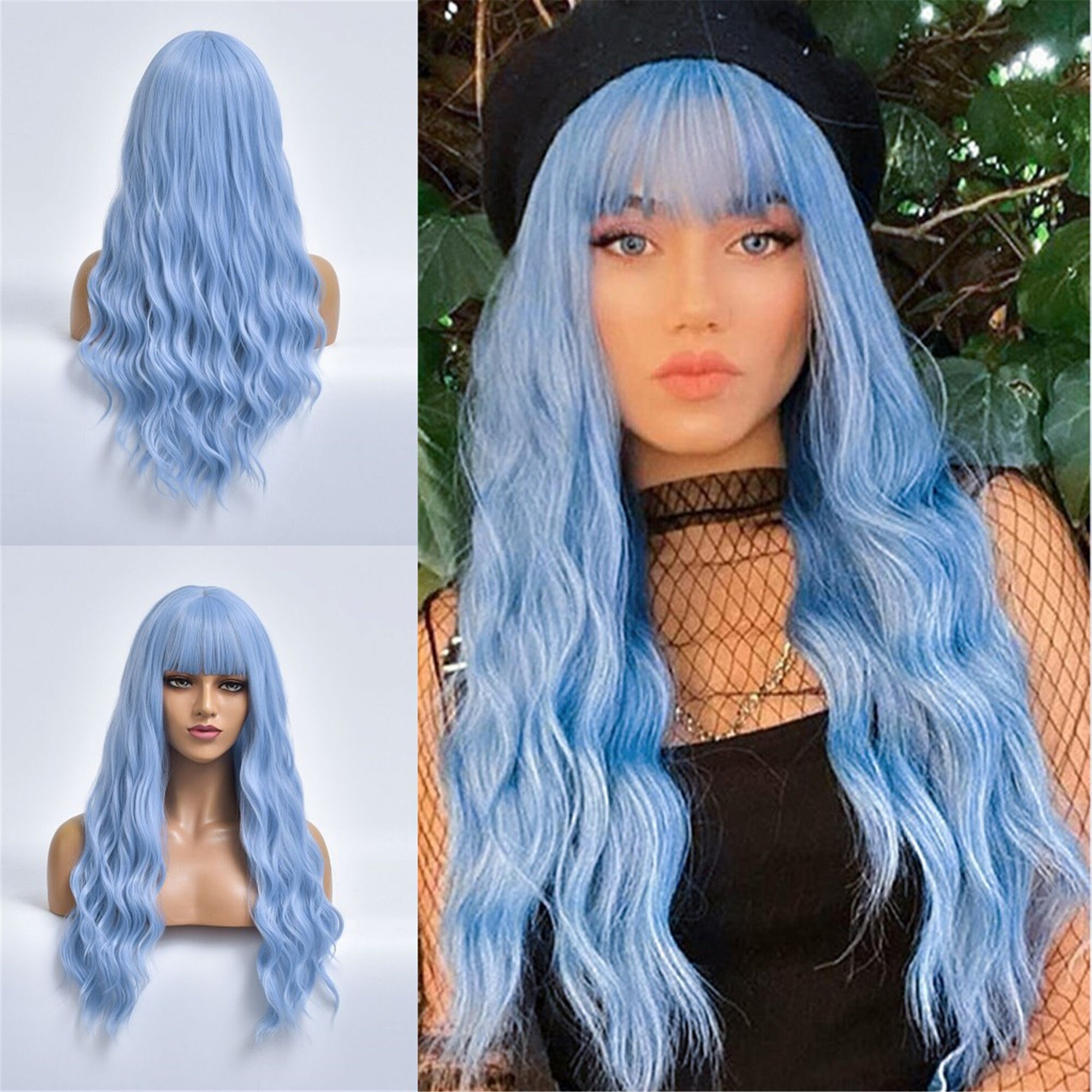 Baby Blue Wig Natural Wavy Wig 22 Inch Wig With Bangs - Etsy Norway Baby Blue Wig Natural Wavy Wig 22 Inch Wig With Bangs - Etsy Norway