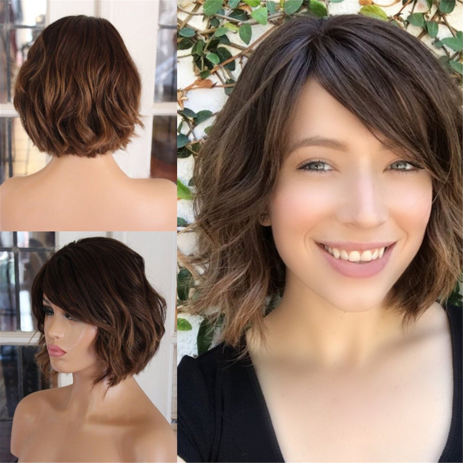 Light Brown Wig Side Fringe Wig Natural Wavy Wig Ombre Wig Etsy