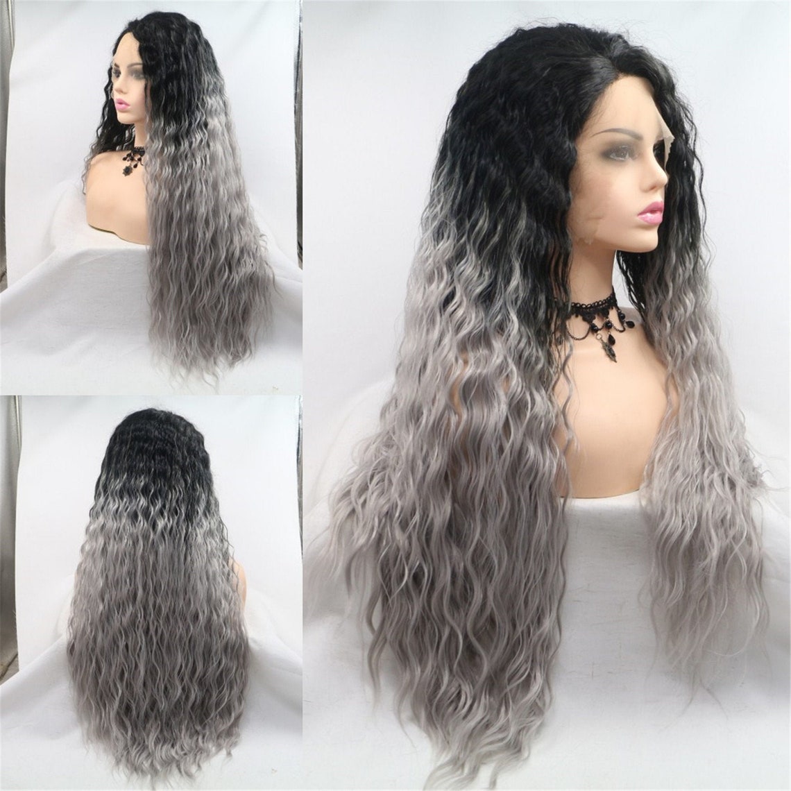 Corn Wavy Long Silver Wig Ombre Wig Wavy Wig Wigs for Ladies Etsy