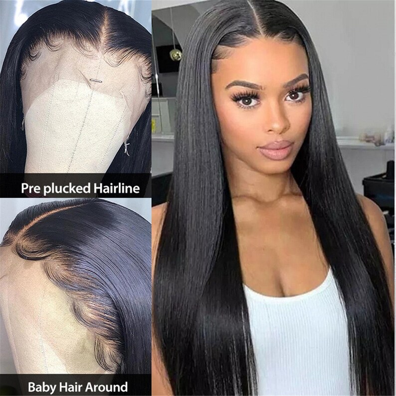 Straight Black Wigs Plucked Hairline Wig Baby Hair Around Etsy
