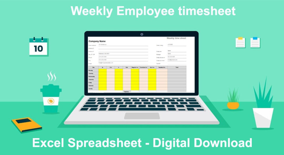Weekly Employee Timesheet Excel Template Etsy UK Weekly employee timesheet excel template etsy uk