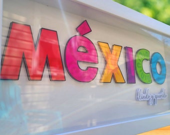 Mexico 3D Shadow Painting 7x15in, Mexico Decorative Sign, Mexican Art, Mexico Colorful Wall Sign, Mexico Cute and Loved Picture