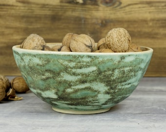 Unique, handmade, wheelthrown bowl glazed made in pottery studio