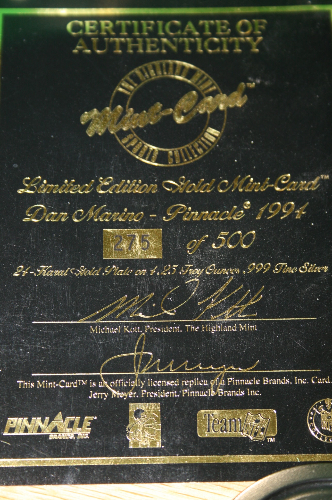 Dan Marino Gold Card From Highland Mint! Numbered and Limited! - Etsy