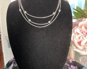 Vintage Judith Ripka Sterling & Diamonique Three Strand Station Necklace