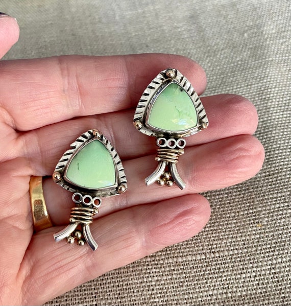 Chrysoprase and Pearl Sterling Silver and 14k Gol… - image 5