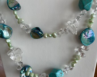 Vintage Extra Long Turquoise and Multi Bead Versatile Necklace or Belt