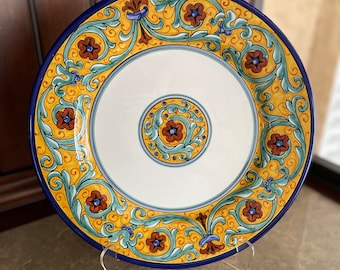 Vintage Ubaldo Grazia Dinner Plate | Deruta Verde Fondo Giallo Majolica