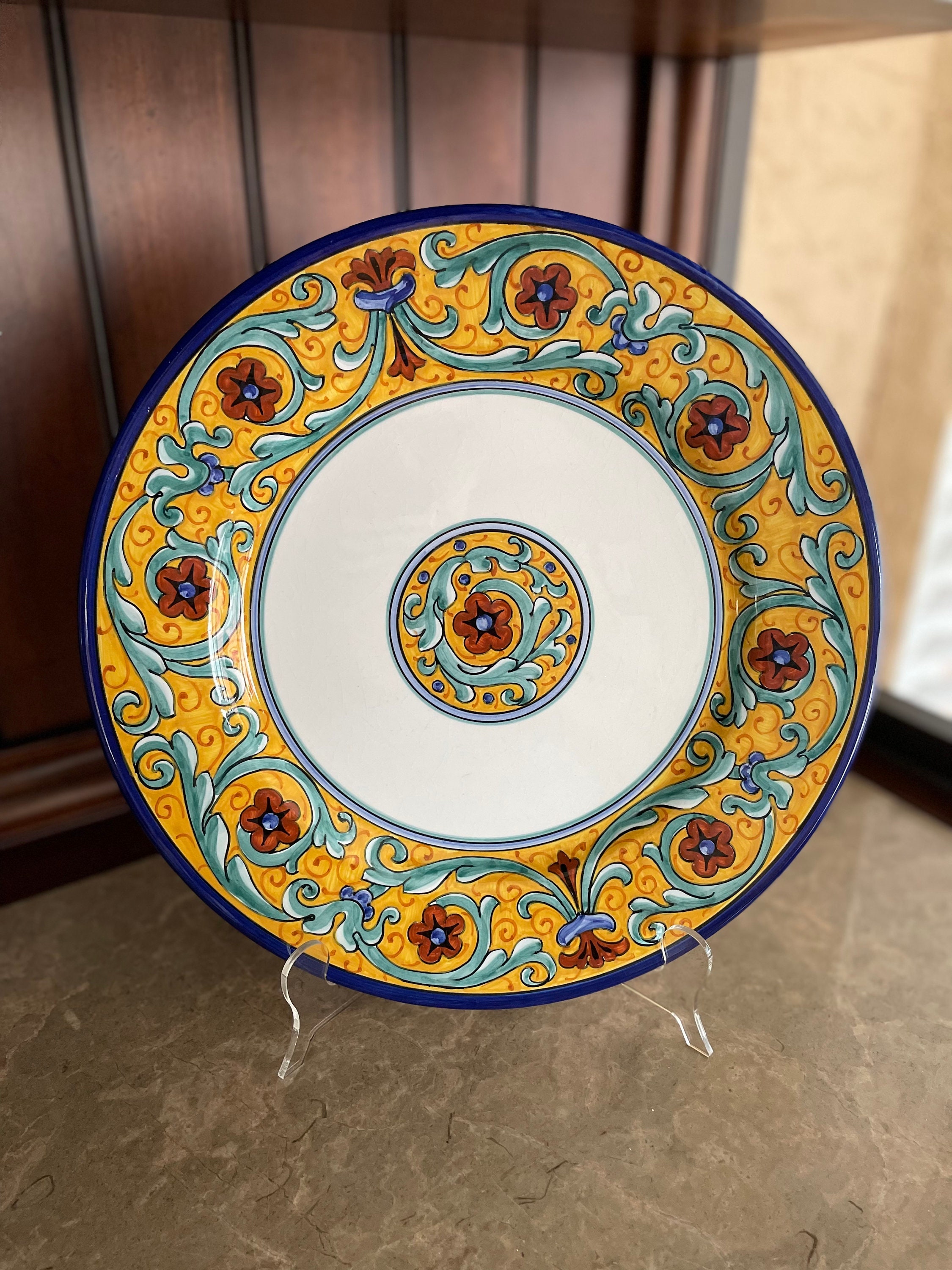 Vintage Ubaldo Grazia Dinner Plate | Deruta Verde Fondo Giallo