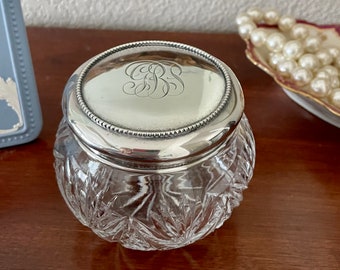 Antique Sterling Silver Lidded Vanity or Dresser Jar with Monogram | Gorham Silver