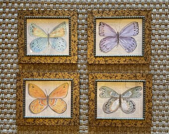Vintage Butterfly Watercolor Framed Prints, Set of 4, Nursery Wall Art