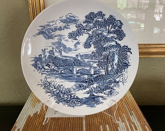 Blue and White English Transferware | Set of 8 Vintage Dinner Plates | “Countryside” Pattern