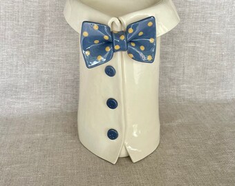 Handmade Ceramic Bow Tie Vase | Signed Roxie, 90s Pottery