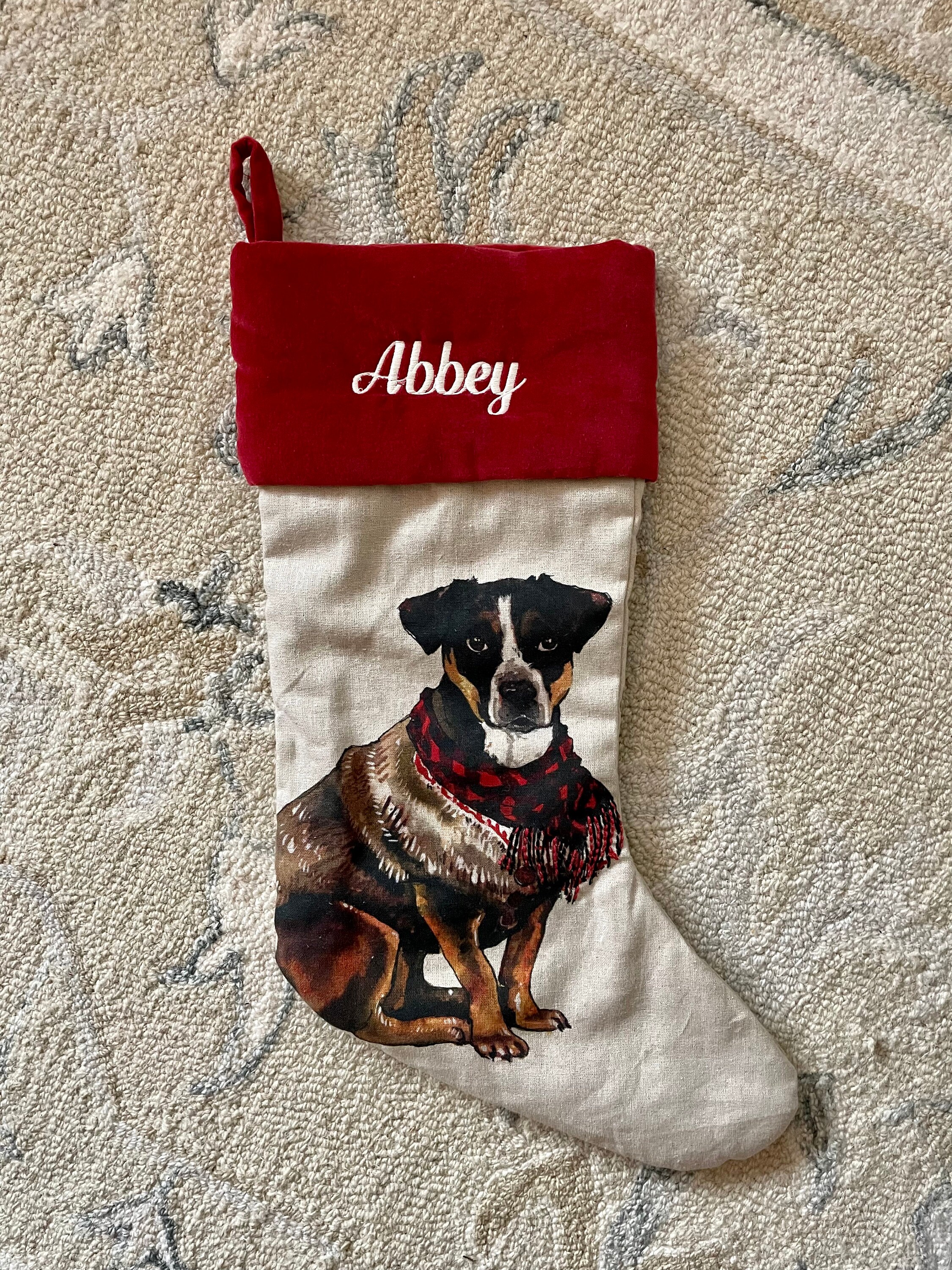 Vintage Pottery Barn Christmas Stocking | Dog | Abbey Personalized