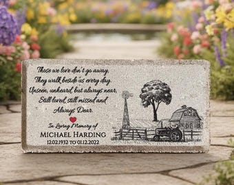 Personalized Memorial Stone: Farm Tractor, Barn, Family Loss Sympathy Gift