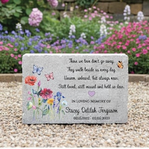 Personalized Memorial Stone: 9x6 Remembrance Paver with Flowers