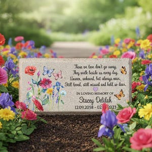 Personalized Memorial Stone: Concrete Burial Marker, Sympathy Gift, Colorful Wild Flowers