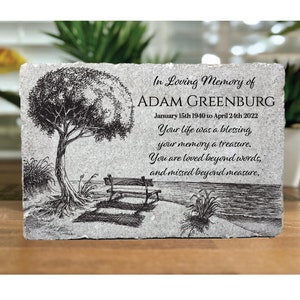 Family Loss Memorial. Bench on Beach with Tree. Custom. 9x6 PERSONALIZED Burial Marker. Tumbled Paver Stone. Brick. Outdoor. Sympathy Gift