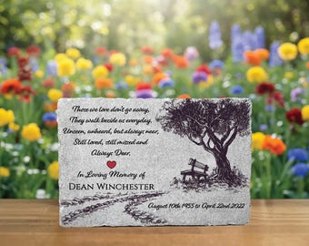 Personalized Memorial Stone: Family Loss Sympathy Gift, Bench & Tree, 9x6 Paver