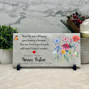 Memorial Stone. Mom. Dad. Grandma. Grandpa. Butterfly. 12x6 Personalized Travertine Stone. Remembrance Gift. Sympathy Gift. Indoor Only.