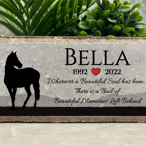 Personalized Horse Pony Memorial Stone. 8x4 Stone Brick. Burial Marker. Indoor/Outdoor Horse Memorial. Custom Horse Sympathy Gift.