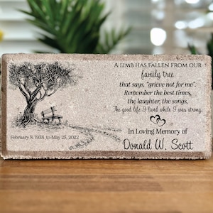 Family Loss Memorial. Mom. Dad. Grandma. Grandpa. 8x4 PERSONALIZED Burial Marker. Tumbled Paver Stone. Brick. Indoor/Outdoor. Sympathy Gift.